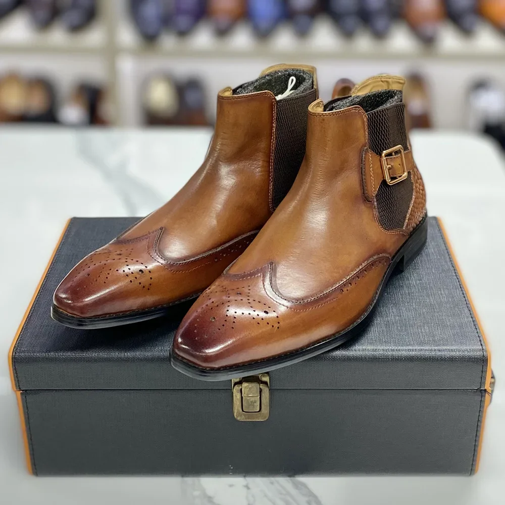 Men Formal Wear With Boots - Enkellaarzen van echt rundleer voor heren,